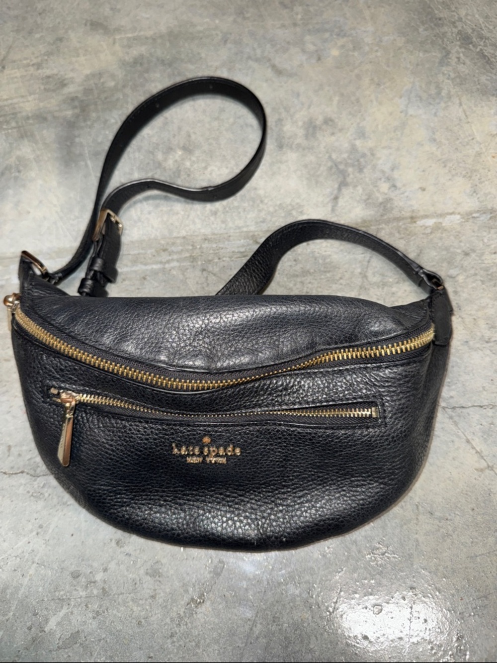 kate spade Black Pebbled Leather Belt Bag with Gold Hardware